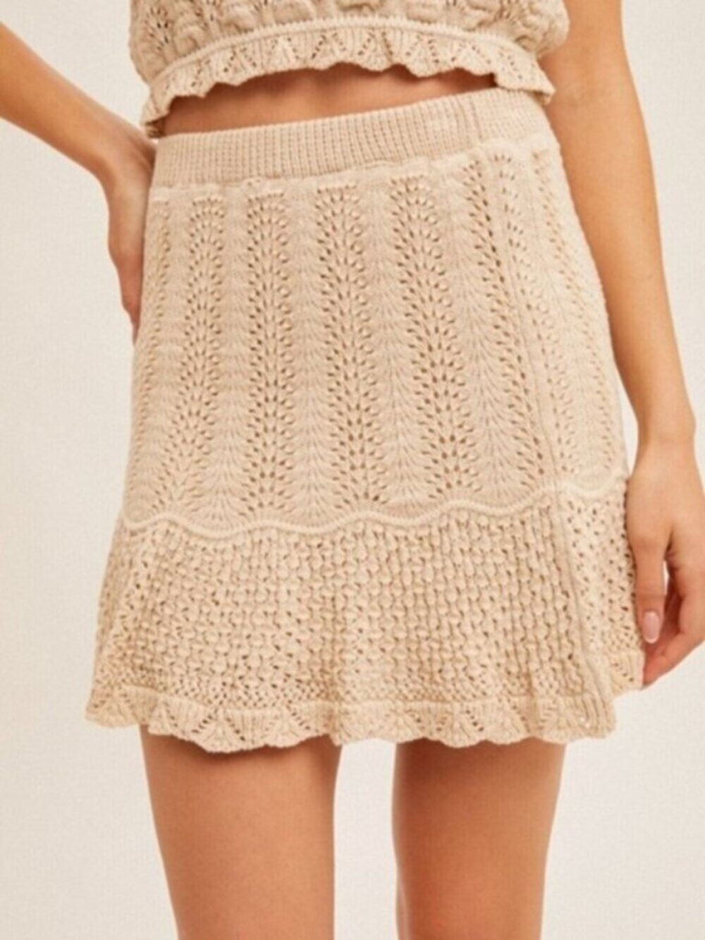 HEM & THREAD Crochet Open Knit Mini Skirt Cream NWT